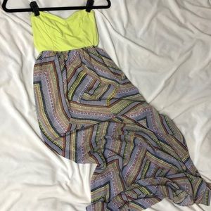 Strapless Dress With Geometric Pattern Chiffon Skirt